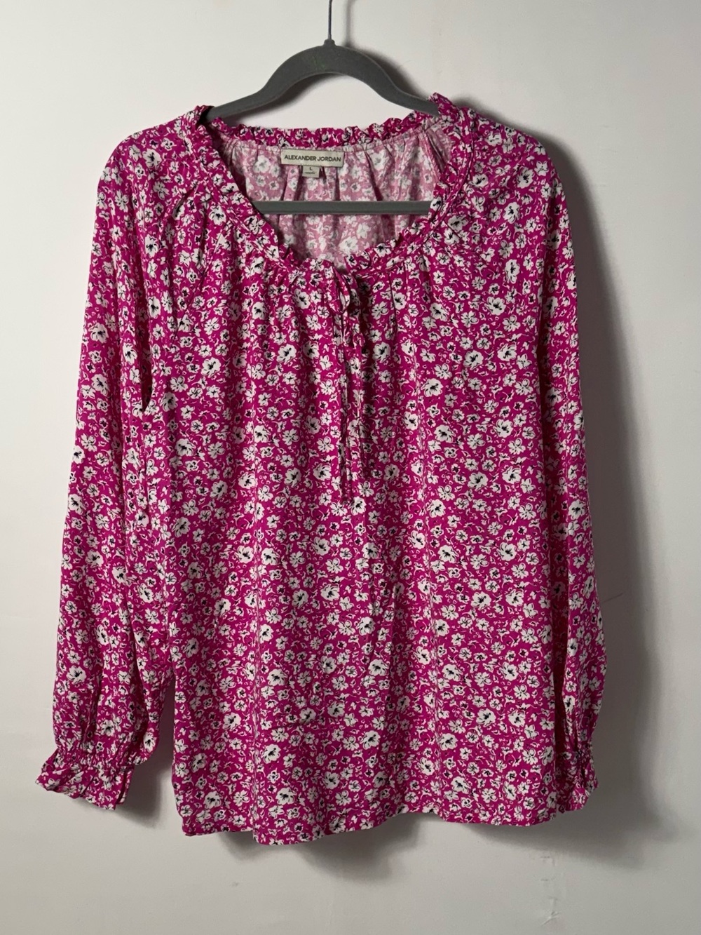 Floral Tie-Neck Blouse in Bright Pink